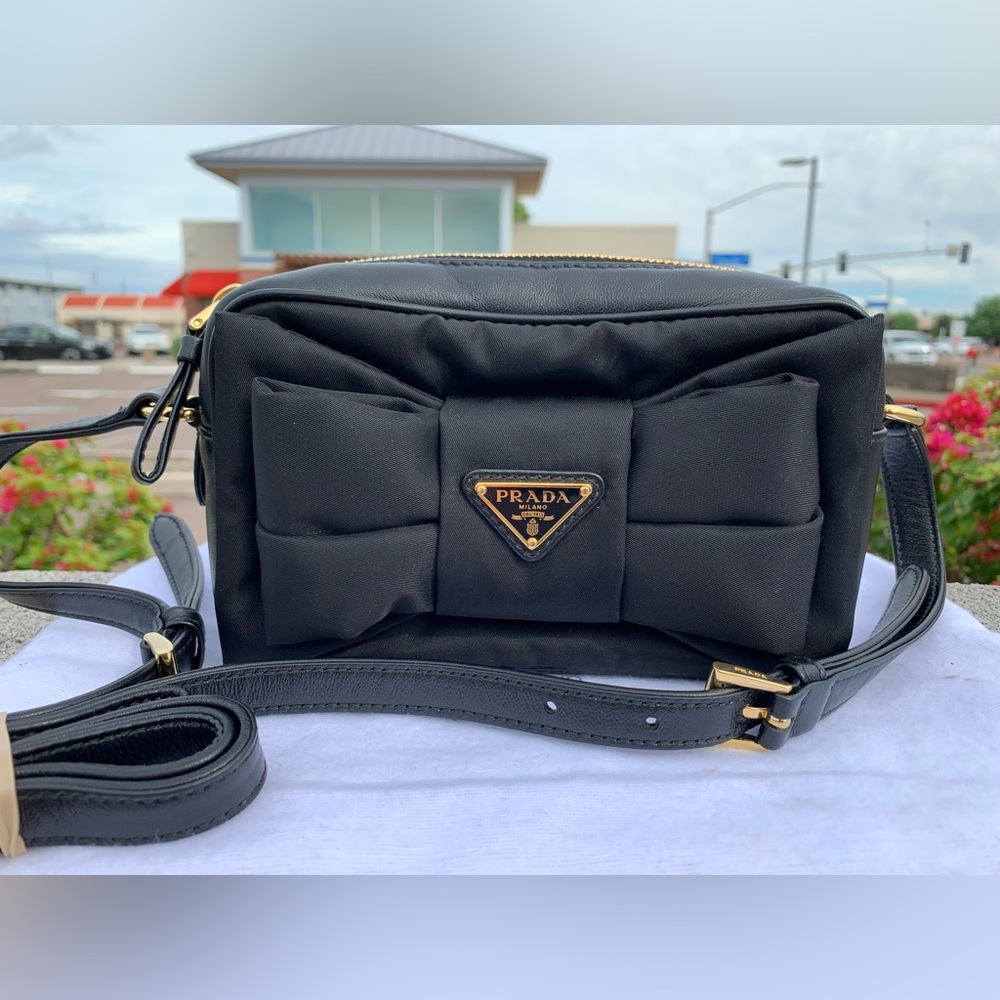 Prada Mini Re-Nylon Nappa Leather Bow Shoulder Bag
